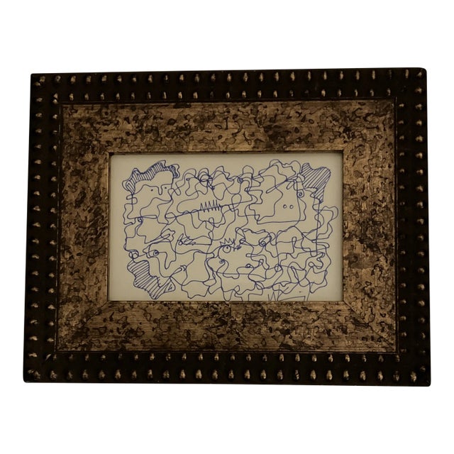 1980’s Original Wayne Cunningham Small Abstract Ink Drawing Tabletop Frame For Sale