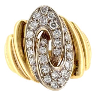 Vintage 18k Gold Diamond Cocktail Ring, Size 7 For Sale