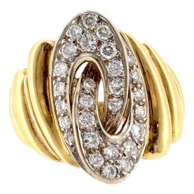 Vintage 18k Gold Diamond Cocktail Ring, Size 7 For Sale