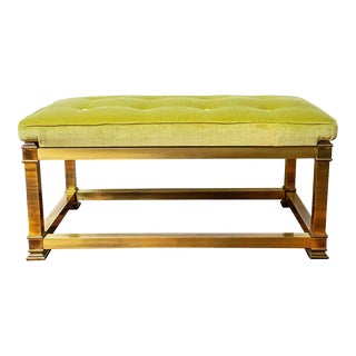 LaBarge Brass Rectangular Bench With Acid Green Upholstered Velvet Cushion For Sale