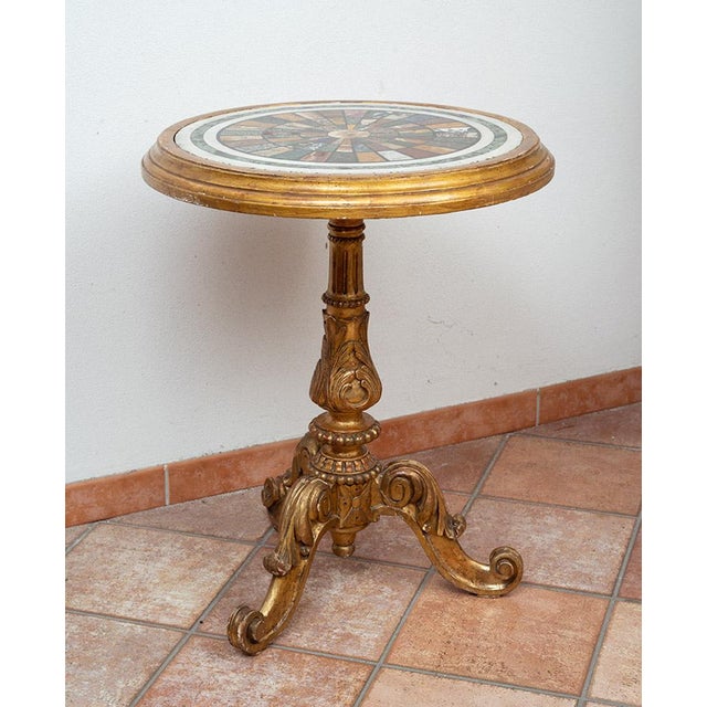 Antique 19th Century Louis Philippe Side Table in Gilded Wood with Marbled Inlay Top, France For Sale - Image 4 of 5