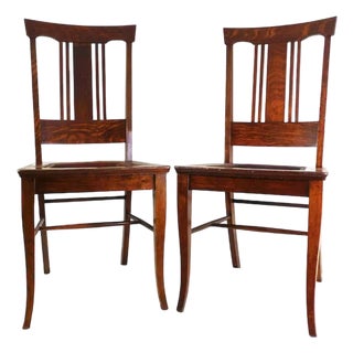 Antique Dunn & Salisbury Keene, Nh - Tiger Oak Dining/Side Chairs Pair ~ 1880s to Early 1900s Vintage For Sale