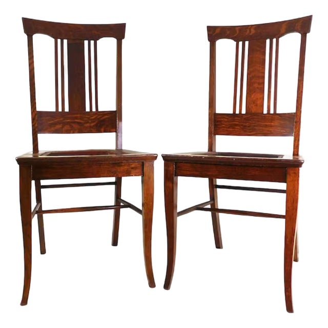 Antique Dunn & Salisbury Keene, Nh - Tiger Oak Dining/Side Chairs Pair ~ 1880s to Early 1900s Vintage For Sale