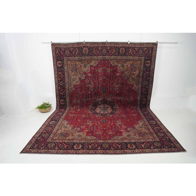 1970s Vintage Persian Handmade Wool 10x13 Red Area Rug For Sale - Image 11 of 11
