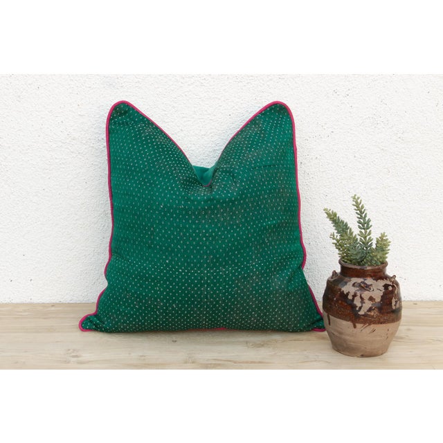 Panna Green Dotted Ahir Handloom Pillow For Sale In Los Angeles - Image 6 of 6