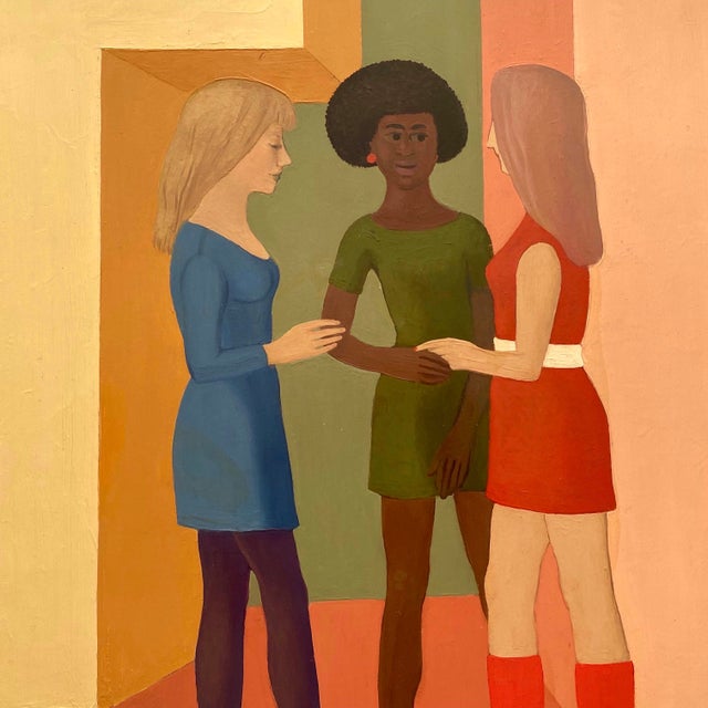 Pierre Georgeot Vintage 1970 Mid Century Modernist " Trois Aimes " Original Framed Paris Pop Art Oil Painting For Sale In Kansas City - Image 6 of 17