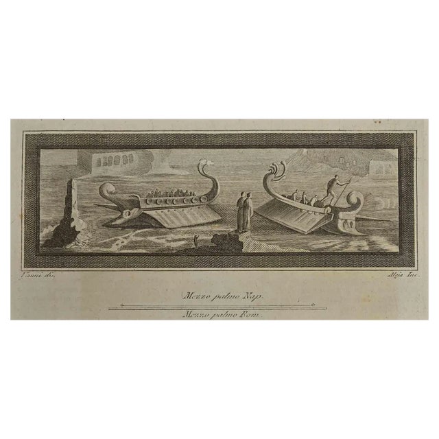 Giuseppe Aloja, Ancient Roman Fresco Herculaneum, Etching, 18th Century For Sale