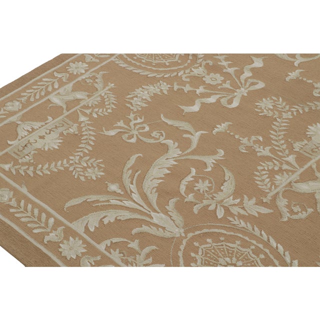 Rug & Kilim’s Aubusson Style Flatweave Rug in Brown With Beige Floral Patterns For Sale In New York - Image 6 of 7