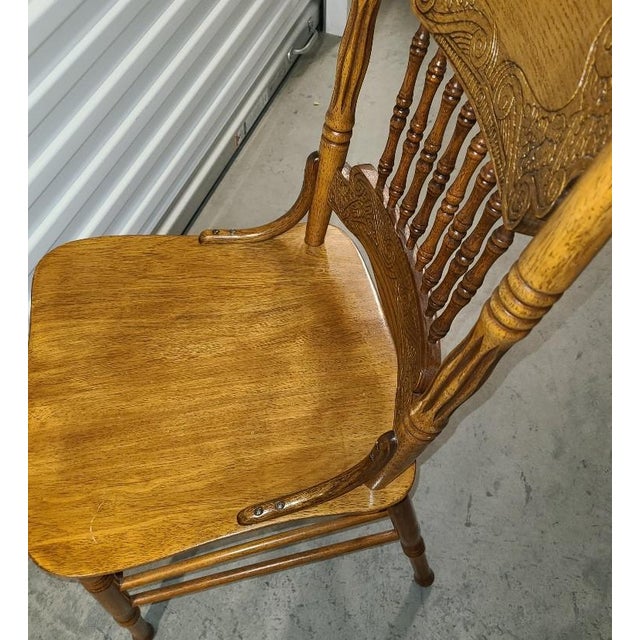 1990s Reproduction Oak Double Press Back Chair Chairish