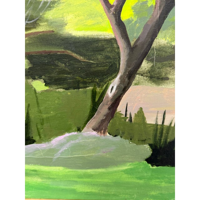 Green Post Modern Colorful Landscape of Bare Trees, Framed For Sale - Image 8 of 12