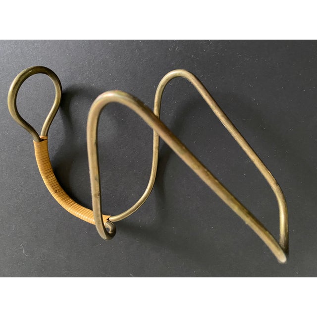 Wood Carl Aubock Brass and Cane Wine Bottle Caddy / Holder For Sale - Image 7 of 10