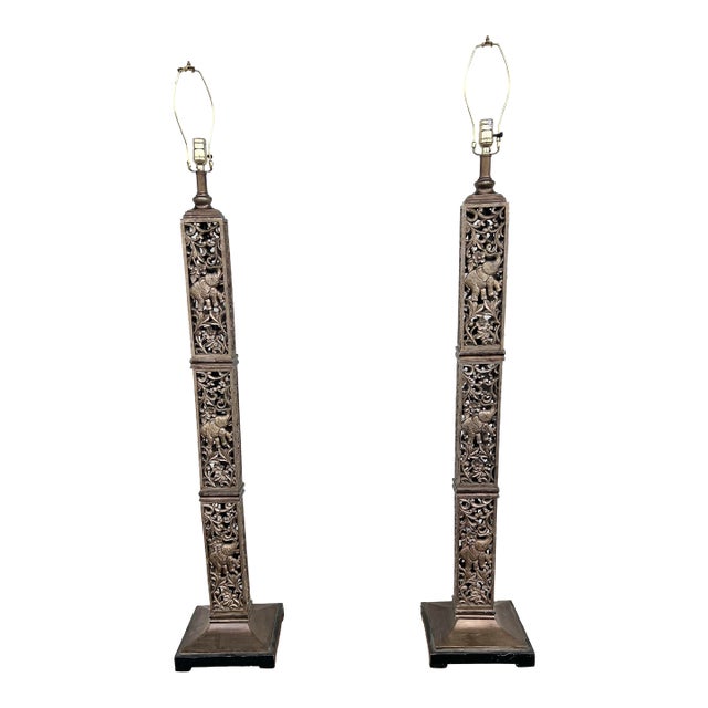 1990s Tall Floor Lamps With Elephants - a Pair For Sale