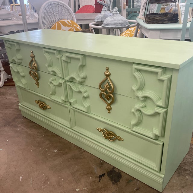 Vintage Six Drawer Dresser in Meadow Green For Sale - Image 10 of 12