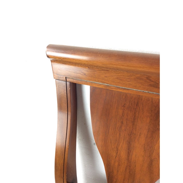 This mid century modern full size headboard features hardwood construction, original walnut finish, four bentwood panels...