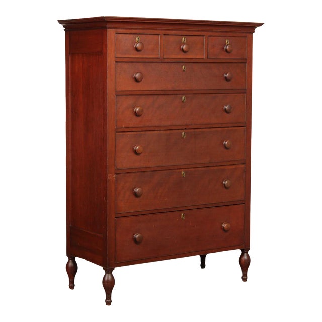 Antique Pennsylvania Sheraton Cherry Tall Chest of Drawers For Sale