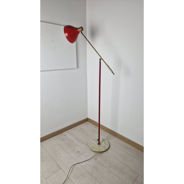 Floor Lamp for Reading with Red Marble Base and Cone with Joint, 1950s, in Very Good conditions. Designed 1950 to 1959...