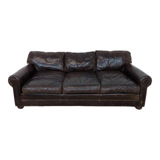Restoration Hardware 3-Seat Distressed Lancaster Leather Sofa For Sale