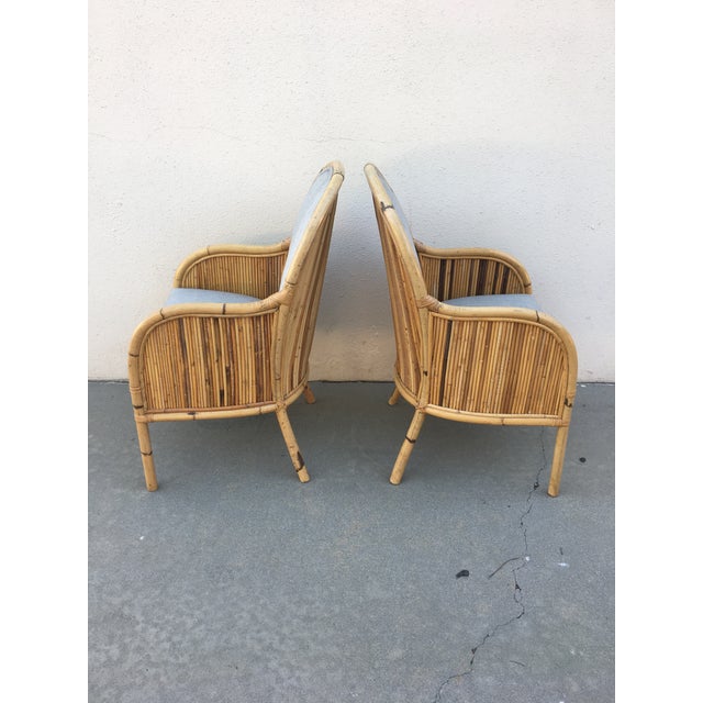 Mid-Century Modern Pair of Henry Olko Henry Olko for Willow & Reed Tait Pair of Side Chairs. Bamboo, Willow and Upholstery. For Sale - Image 3 of 6