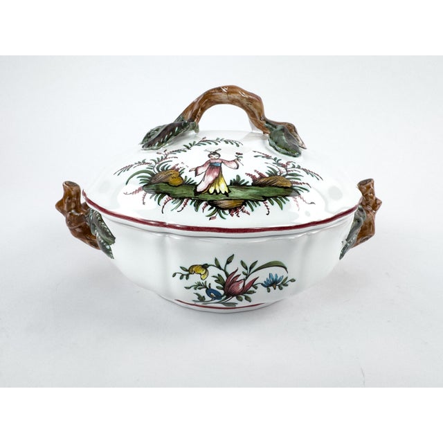 Vintage French Lallier Moustiers Faience Lidded Bowl With Branch Handles For Sale - Image 11 of 17