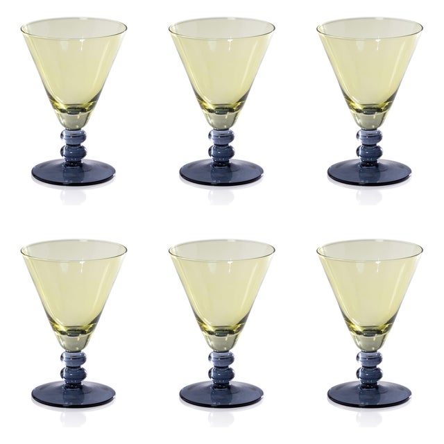 Contemporary Fusion Two-Tone 6-Piece Cocktail Glass Set, Night Blue with Kiwi For Sale - Image 3 of 3