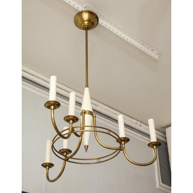 Mid 20th Century Mid-Century Italian Brass and Tole Six-Arm Fixture For Sale - Image 5 of 12