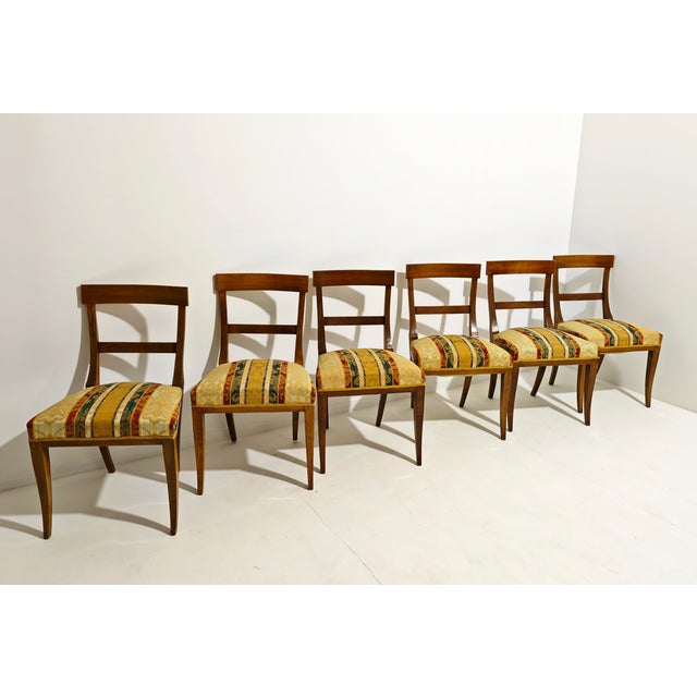 Wood Wooden and Damask Fabric Chairs, 1930s, Set of 6 For Sale - Image 7 of 16
