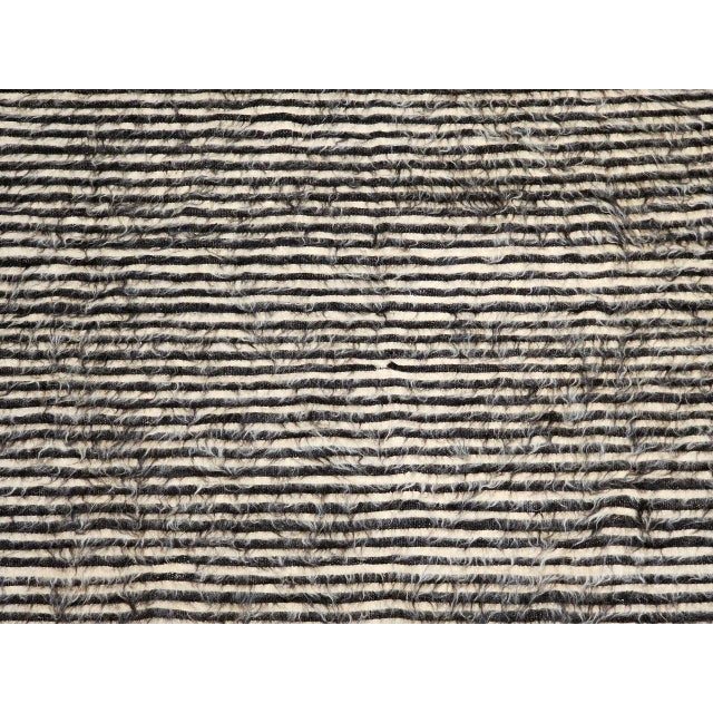 Vintage Turkish Tulu Rug, Handwoven, Shaggy Wool Pile, Stripe Design, 4' x 6' For Sale - Image 11 of 14