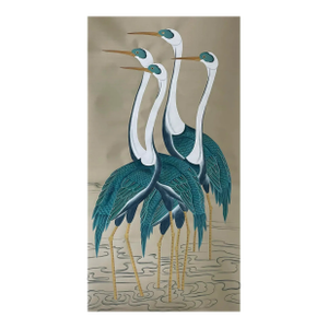 Blue Cranes Mural Hand Painted Wallpapers - 1 Panel
