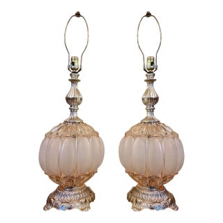 1970s Ef & Ef Industries 3-Way Frosted Glass Bubble Lamps- a Pair For Sale