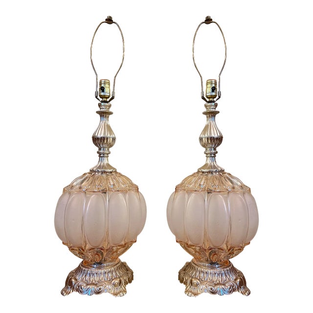 1970s Ef & Ef Industries 3-Way Frosted Glass Bubble Lamps- a Pair 