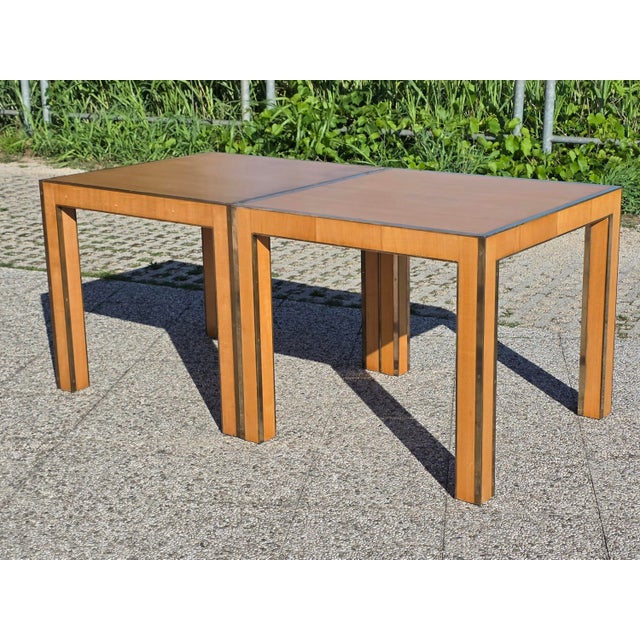 Wood Square Maple and Brass Coffee Tables, Italy, 1980s, Set of 2 For Sale - Image 7 of 13