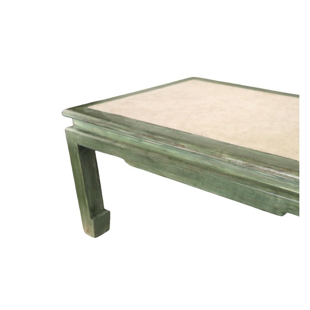 Late 20th Century A Vintage Ming-Style Coffee Table With a Green and White Raffia Inlay. For Sale - Image 5 of 13