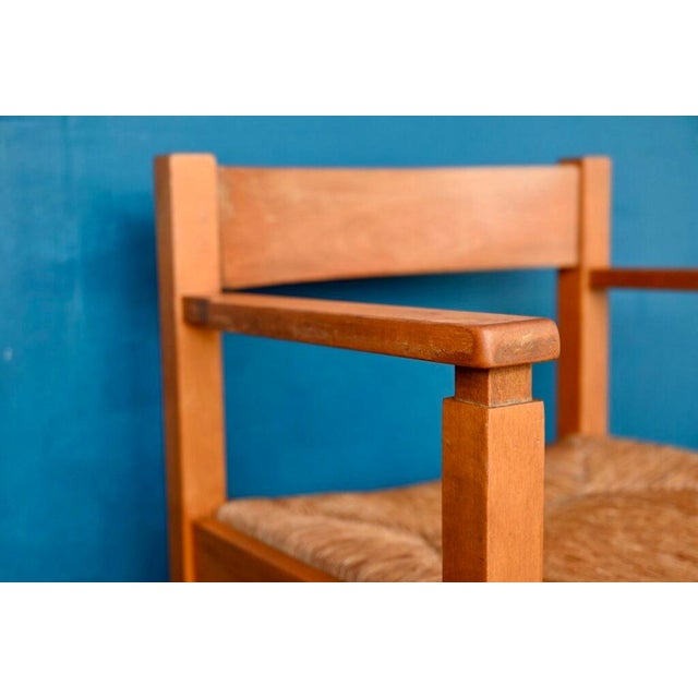 Brutalist French Armchairs in Elm and Straw, 1970s, Set of 3 For Sale - Image 13 of 17