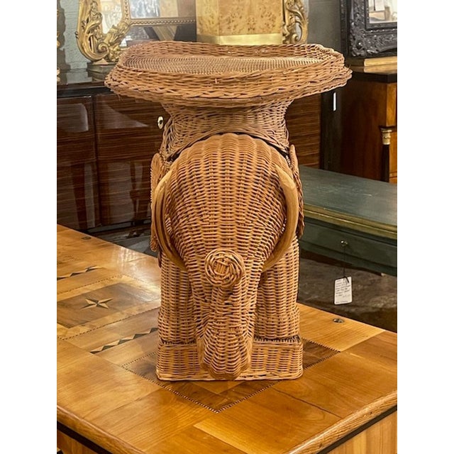 Wood Vintage Rattan Elephant Side Table For Sale - Image 7 of 7