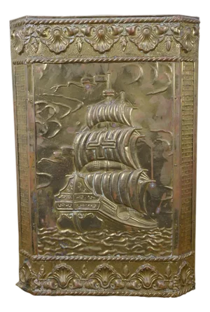 Antique Embossed Brass Nautical Maritime Sail Ship Umbrella Stand Cane Holder