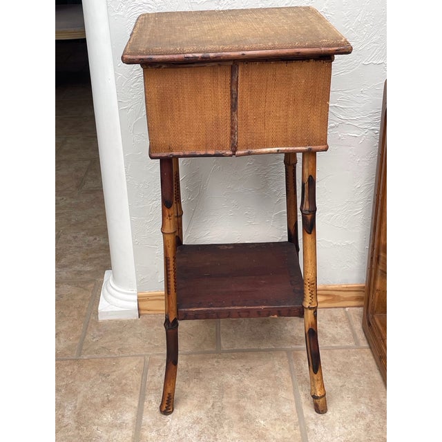 English Bamboo Sewing Box Side Table W Flared Legs, 19th Century For Sale - Image 14 of 14