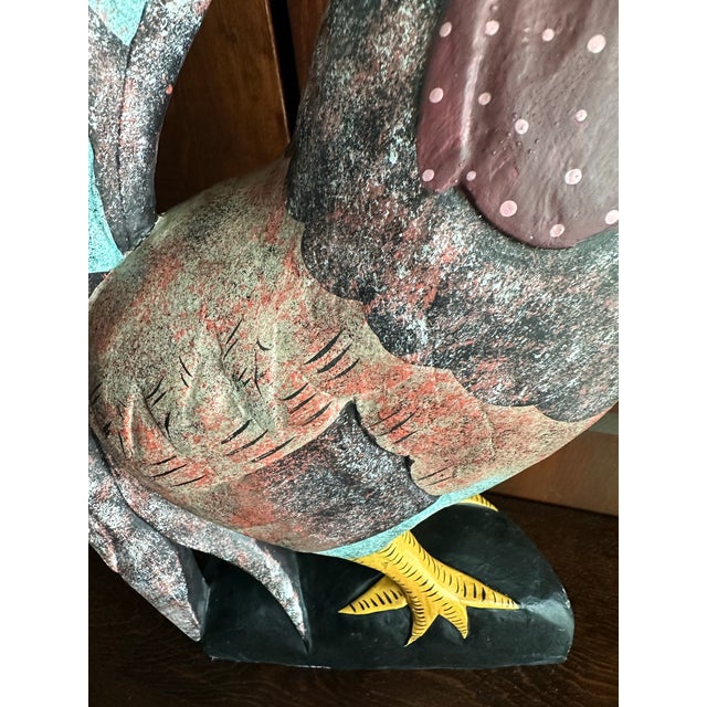 Vintage Late 20th Century Large Hand Carved/Hand Painted Folk Art Rooster For Sale - Image 10 of 12