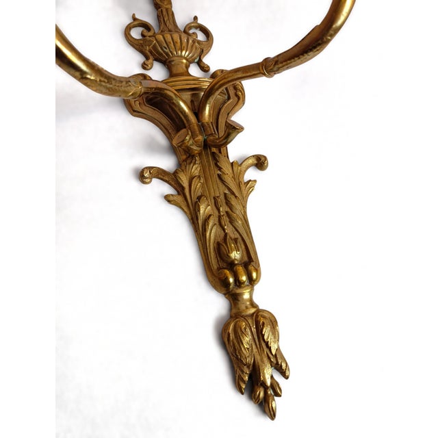Antique Louis XVI Neo-Classical French Bronze Wall Sconces, 1900s, Set of 2 For Sale - Image 5 of 13