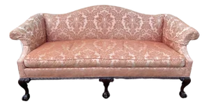 Vintage Mid 20th Century Hickory Chair Chippendale Settee With Peach Silk Damask Upholstery