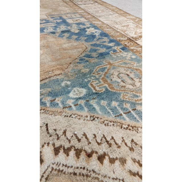 Antique Malayer Runner, Handmade Oriental Rug, Ivory, Taupe, Gold, Light Blue For Sale - Image 9 of 18