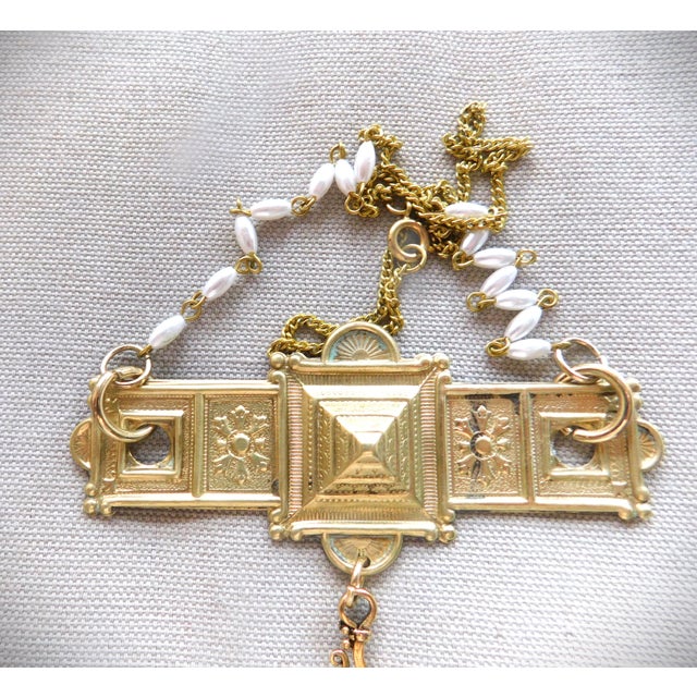 Vintage Art Deco Style Geometric Vintage Art Deco Gold Bar Necklace, Oval Locket, Oval Pearl Chain and Connecting Hook....
