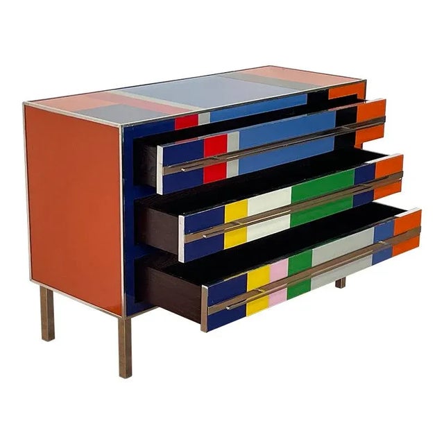 Wood Three Drawers in Multicolored Glass, 1980s For Sale - Image 7 of 9