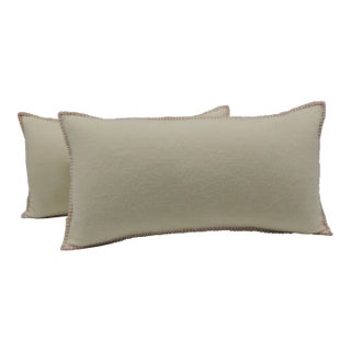 Vintage Ecru and Pink Hungarian Wool Long Bolsters Decorative Pillows - Set of 2 For Sale