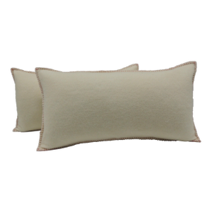 Vintage Ecru and Pink Hungarian Wool Long Bolsters Decorative Pillows - Set of 2