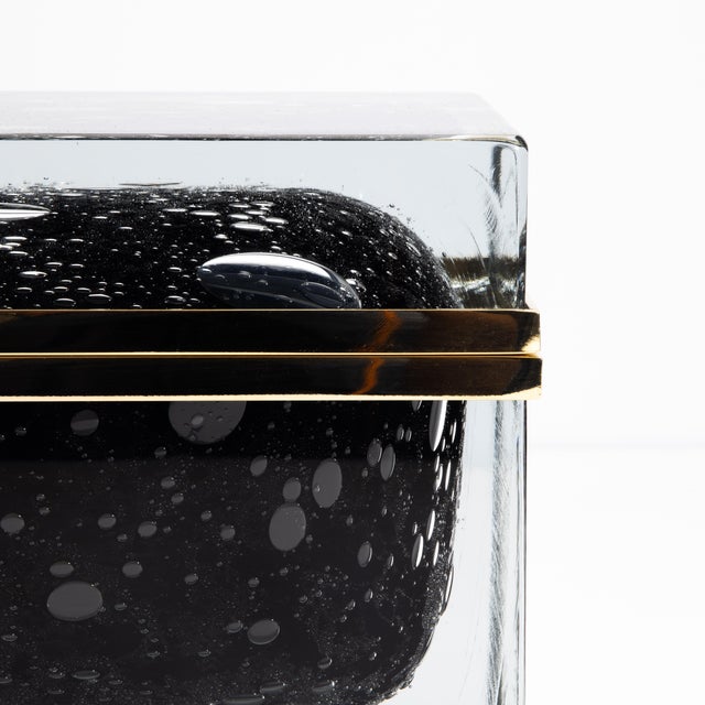 Black Hand Blown Murano Glass Box in Black With Bubbles and Brass Fittings For Sale - Image 8 of 12