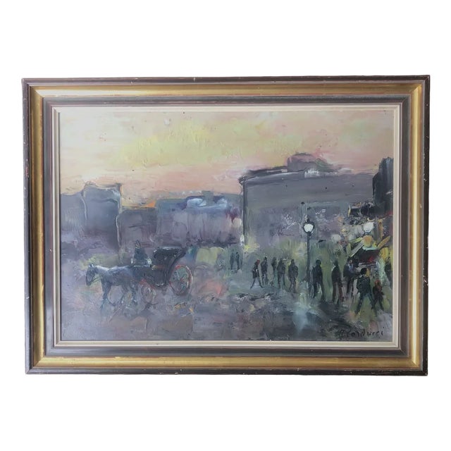 Adolfo Carducci, Rencontre sur la place, Oil on Cardboard, Framed For Sale