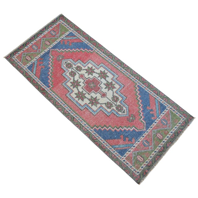 1970s Hand Knotted Turkish Rug Colorful Small Rug Door Mat - 1′8″ × 3′7″ For Sale - Image 5 of 7