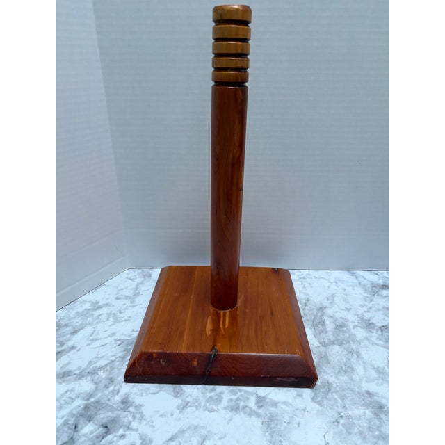 1970s Vintage Large Handcrafted Wood Paper Towel Holder Stand For Sale - Image 5 of 8