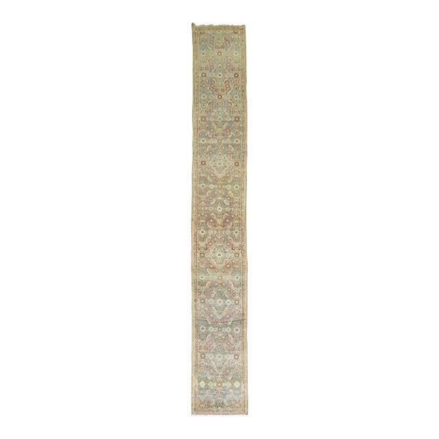 Early 20th Century Zabihi Collection Extra Long Persian Malayer Runner in Light Blue and Pink - 2'8" x 20'8" For Sale