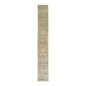 Zabihi Collection Extra Long Persian Malayer Runner in Light Blue and Pink